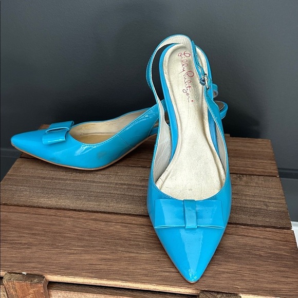 Lilly Pulitzer Turquoise Patent Leather Slingback Heels size 8.5 - Picture 2 of 13